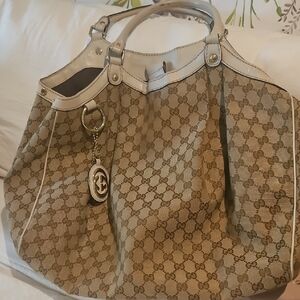 Gucci Beige and Brown Monogram Shoulder Bag